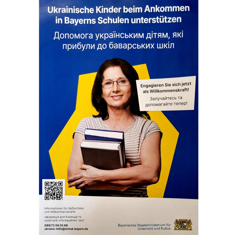 HP Plakat Willkommenskräfte für ukrainische Kinder an Bayerns Schulen gesucht