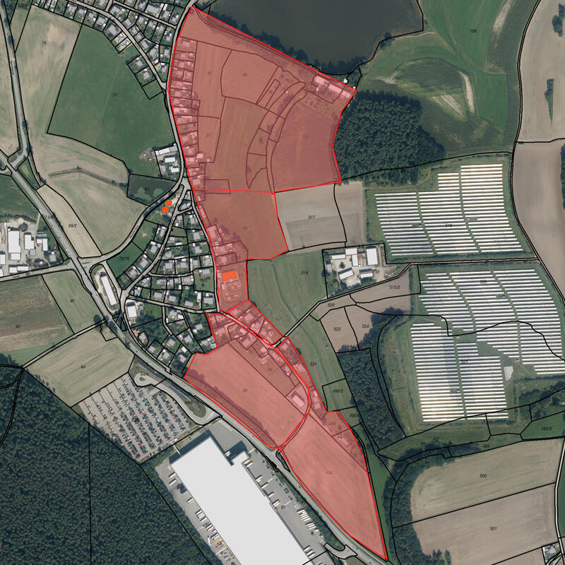 Vermessungsarbeiten mittels Drohenflug im Ortsteil Ponholz - markierte Fläche 27.11.2023